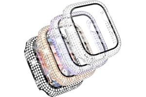 CHANCHY 4-Pack Compatible with Apple Watch Case 44mm Protective Bumper with Screen Protector, 200 Crystal Diamond Bling Cases Cover for Apple Watch SE Series 6 5 4, Rose gold/Black/Rainbow/Clear, 44mm