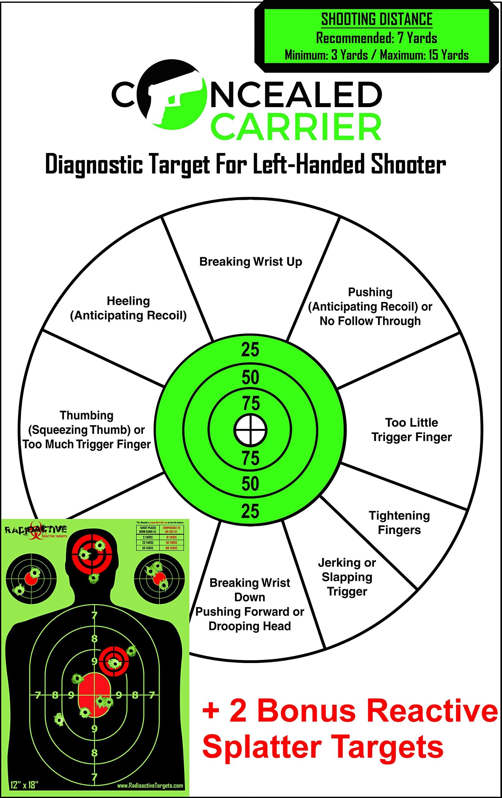 Pistol Targets | 20-Pack 12" x 18" Diagnostic Shooting Targets + 2 BONUS Reactive Shoot And See Paper Pistol Target | Target Practice | Gun Range | Silloute Targets For Handguns | Hand Gun Targets