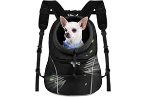 WOYYHO Pet Dog Carrier Backpack Small Dog Front Backpack Ventilated Dog Carrier Back Pack with Storage Pockets, Adjustable Straps & Safety Belt for Travel Hiking Outdoor(Size L: 10-14 lbs, All Black)