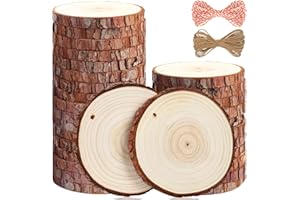 5ARTH Natural Wood Slices - 30 Pcs 3.5-4 inches Craft Unfinished Wood kit Predrilled with Hole Wooden Circles for Arts Wood Slices Christmas Ornaments DIY Crafts