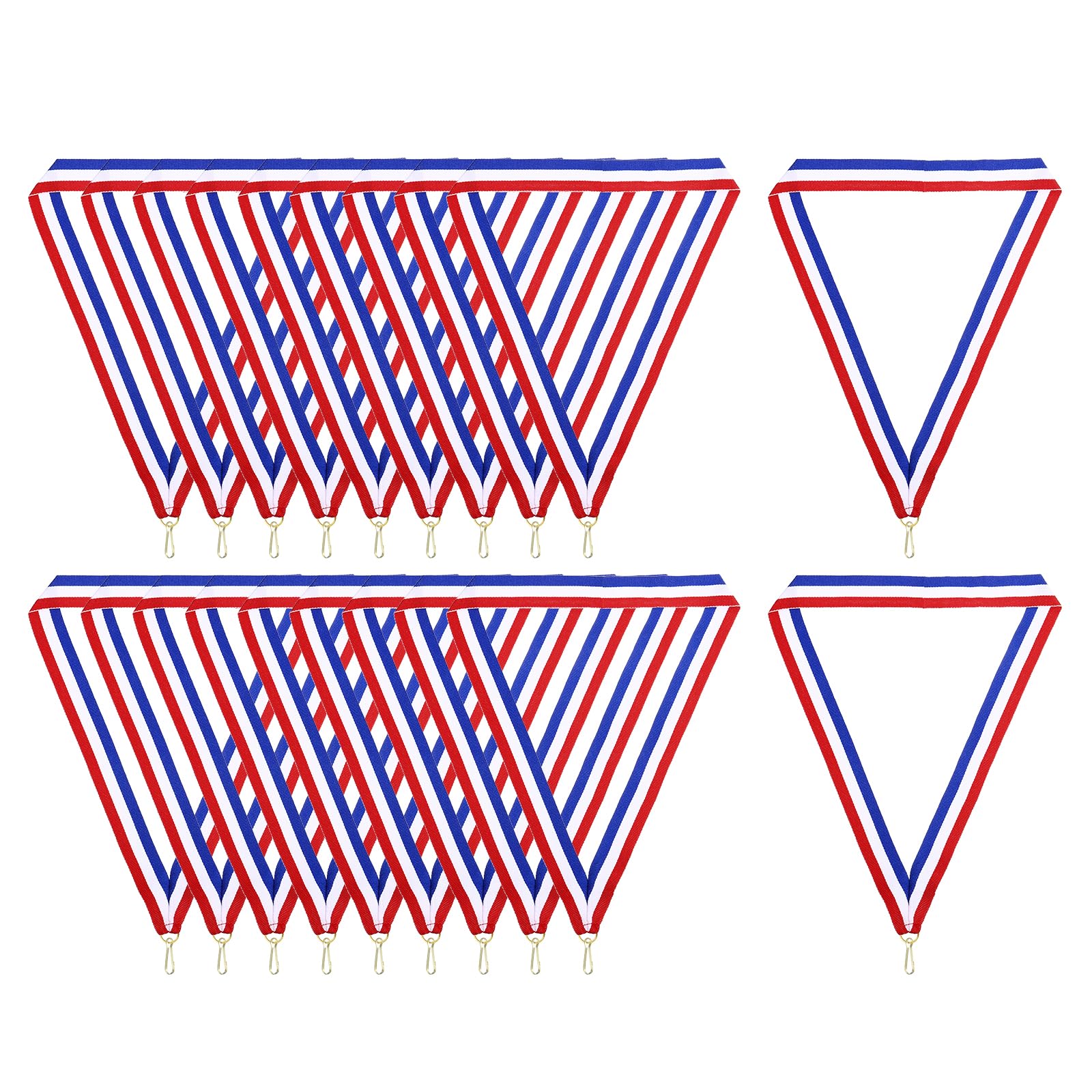 PATIKIL Award Neck Ribbons with Snap Clips, 30 Pcs Polyester Striped Medal Lanyards Ribbon for Competitions Sports Meetings Sports Party, Red White Blue