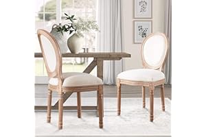 Nrizc French Dining Chairs Set of 2, French Country Dining Chairs, Vintage Farmhouse Dining Chairs with Round Back, Solid Wood Beige Fabric Dining Room Chairs, for Kitchen, Bedroom, Dining Room