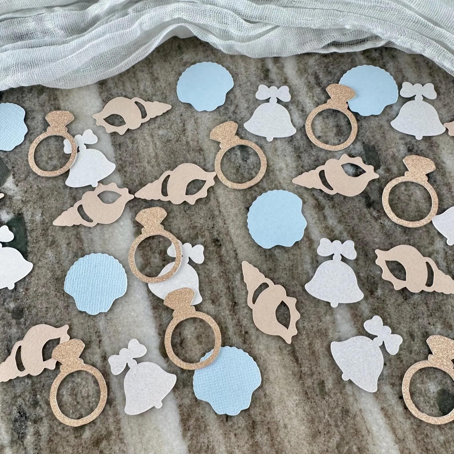 Photo 1 of 100PCS Seashells and Wedding Bells Confetti,Bachelorette Table Decoration for Ocean Themed Party Decor,Under The Sea Party Supplies