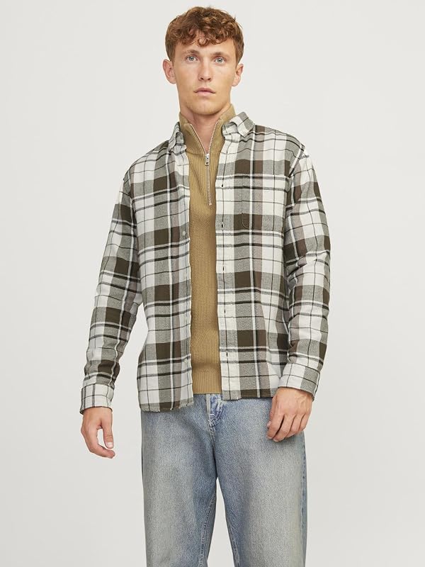 JACK&JONES JPRBLUBROOK Camisa de Estrutura de Quadros L/S SN, Olive Night, S de Homens