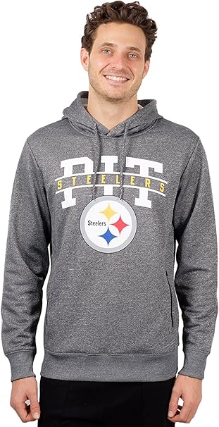 Ultra Game NFL Pittsburgh Steelers Mens Fleece Hoodie Pullover Sweatshirt Zipper Pocket 