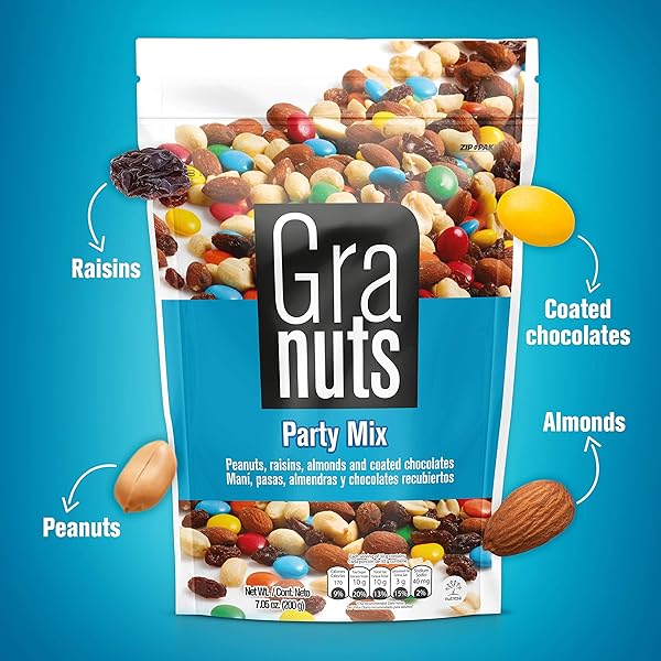 GRANUTS SHARING SIZE, CHOCOLATE COATED CANDIES, PEANUTS, RAISINS AND ALMONDS, 7.05 OZ PER PACK, PACK OF 1