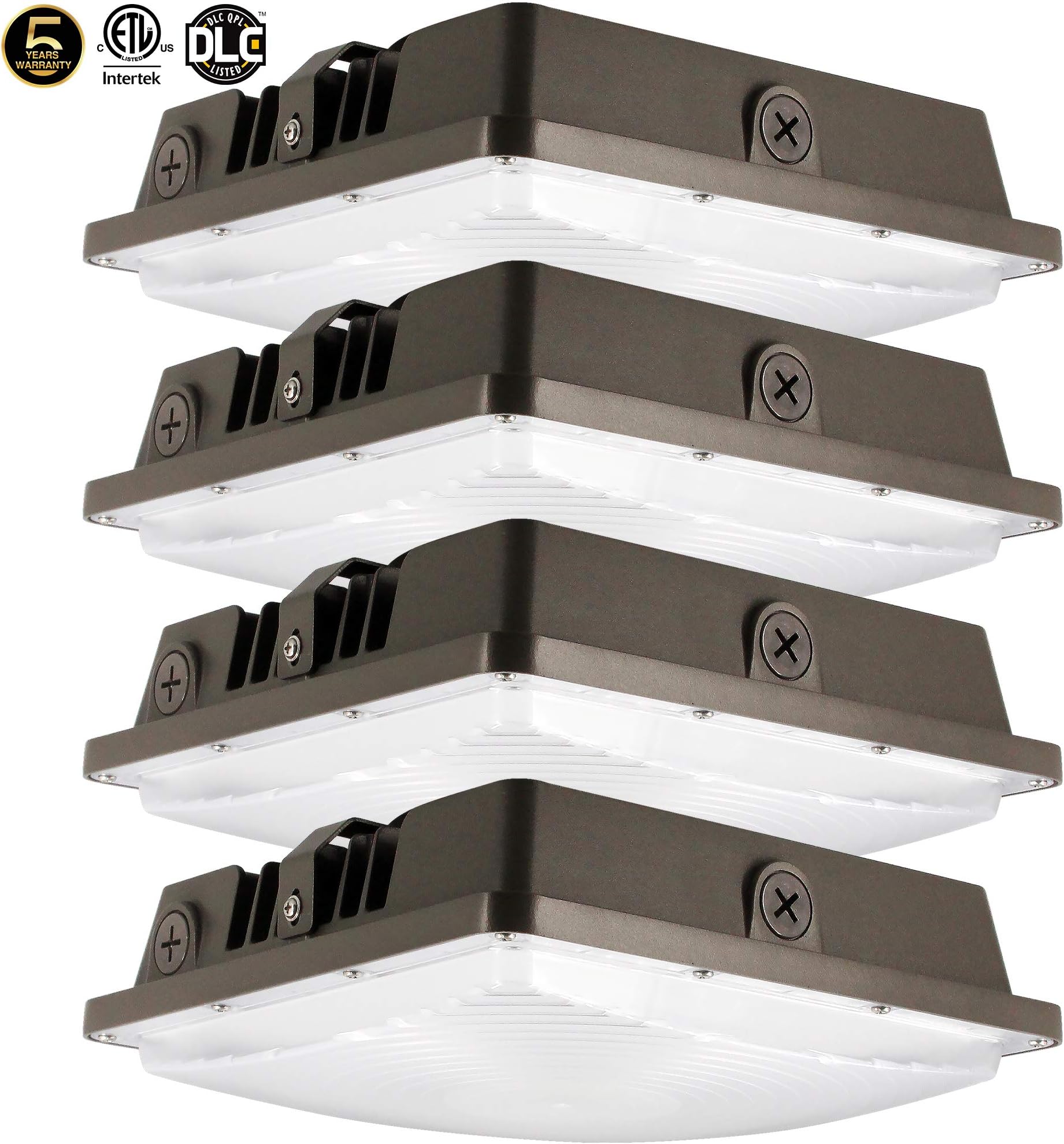 LED Canopy Light 80W,ETLus-Listed and DLC-Qualified,5000K Daylight White, 9600Lumen, 120-277VAC,175-450W MH/HPS/HID Replacement, IP65 Waterproof and Outdoor Rated, 5 Years Warranty,4Pack