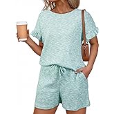 Dokotoo Women's 2 Piece Short Sleeve Outfits Casual Summer Shorts Set Lounge Matching Sets with Pockets