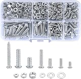 Vwoqiy 380Pcs Pan Head Screws Nuts Washers Set M3 M4 M5 Galvanized