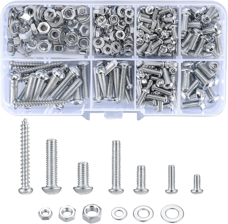 Vwoqiy 380Pcs Pan Head Screws Nuts Washers Set M3 M4 M5 Galvanized