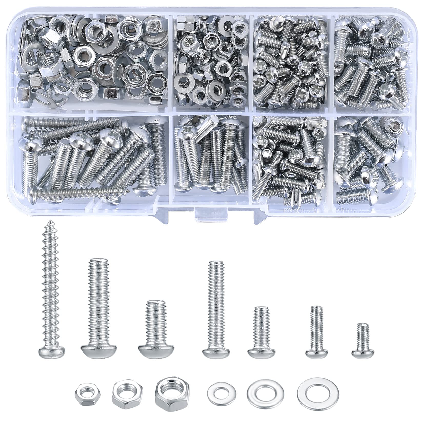 Vwoqiy 380PCS Pan Head Screws with Nuts and Washers Assortment Set, M3 M4 M5 Assorted Cross Head Machine Galvanized Screws and Hex Nuts and Bolts Set for Home Office Industrial Electronic