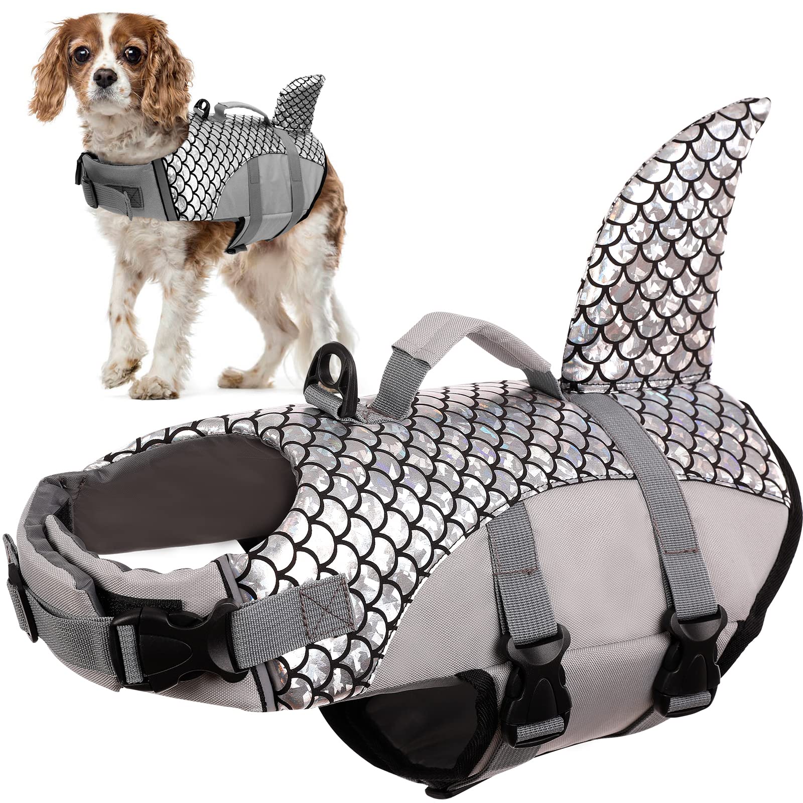 Dog Life Jacket Vest, Dog Floatation Vest Puppy Lifesaver Preserver Swimsuit Swimming Rescue Device Buoyancy Aid for Small Medium and Large Dogs(Grey, M) — image 1