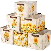 Fourluoo 6 Pack Sunflower Storage Basket with Handles Sunflower Clothes Storage Basket Bin Foldable Box Bins Organizer for Closet Shelf Nursery Kid Room Book Toy Chest