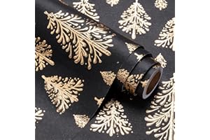 WRAPAHOLIC 3D Kraft Christmas Wrapping Paper Roll - Mini Roll - 17 Inch x 16.5 Feet - Gold and Black Christmas Tree Wrapping Paper with Embossed Perfect for Holiday, Party Celebration