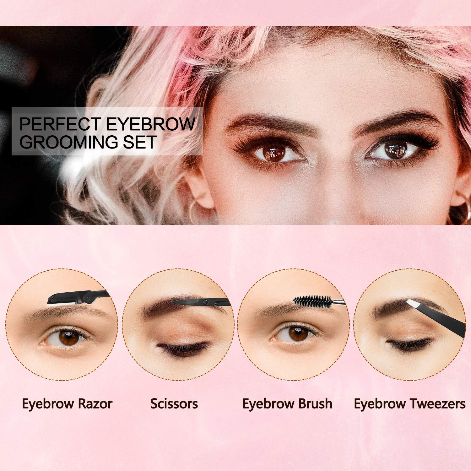 Eyebrow Kit, 4 in 1 Stainless Steel Eyebrow Grooming Set, Eyebrow Scissors, Eyebrow Brush, Tweezers, Eyebrow Razor, Eyebrow Trim Tool Set for for Women Men (4Pcs): Beauty