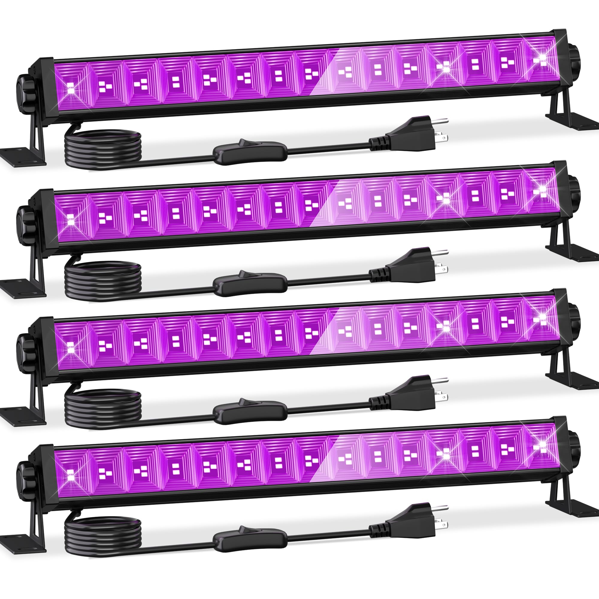 Photo 1 of 4 Pack LED 42W Black Lights, Blacklight Bars with Plug+Switch+6ft Cord, Light Up 24x24ftx4, Blacklight for Glow Party, Fluorescent Poster, Body Paint, Halloween Decorations, Bedroom, Stage