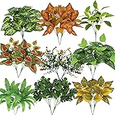24 Bundles Outdoor Artificial Plants, Fake Greenery Stems, Realistic Ferns Shrubs, Faux Outside Hanging Plants, Easy Styling & Low Maintenance, Waterproof for Garden, Porch, Patio