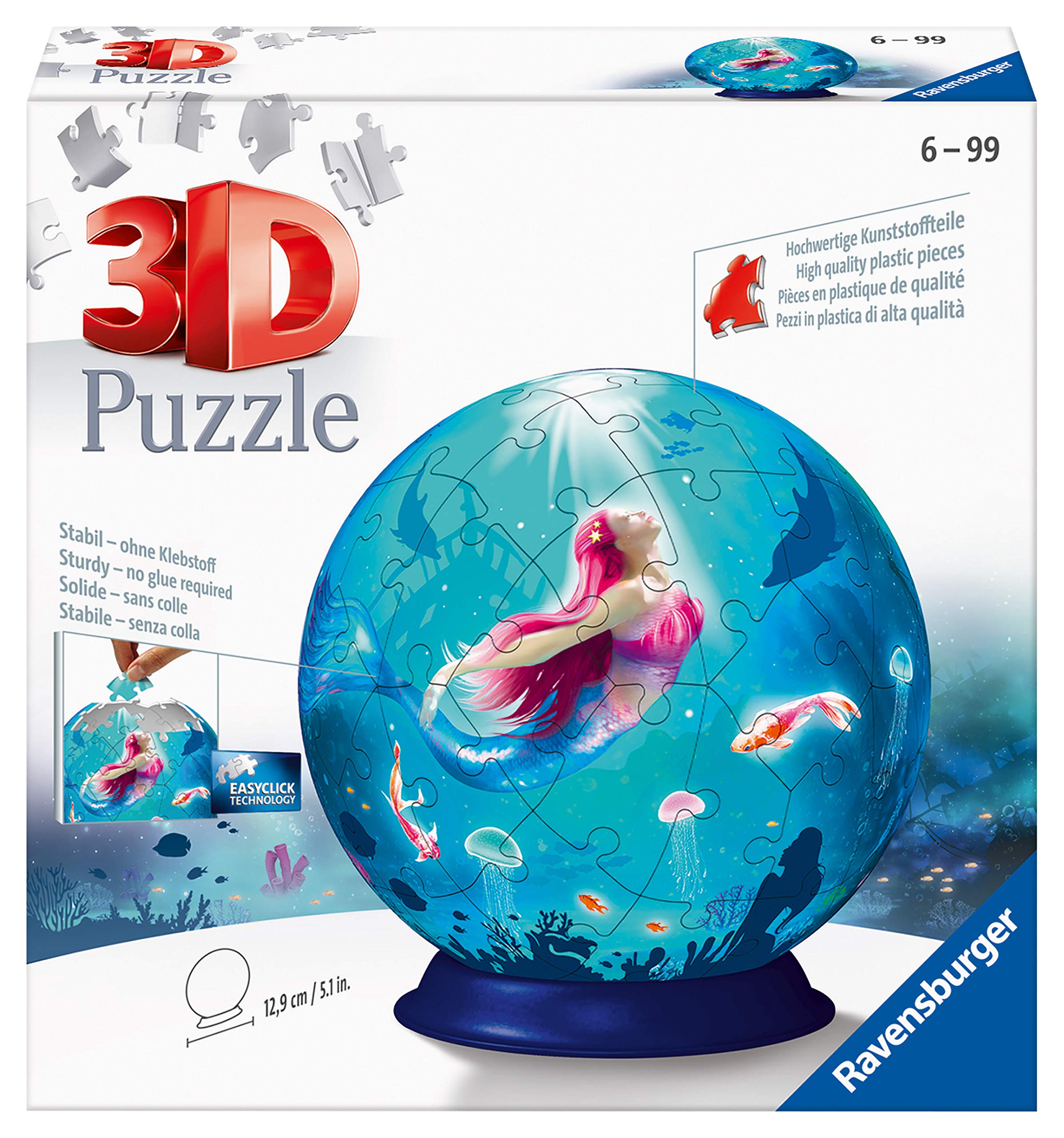 Ravensburger Mermaid 3D Jigsaw Puzzle Ball For Kids Age 6 Years Up - 72 Pieces - No Glue Required