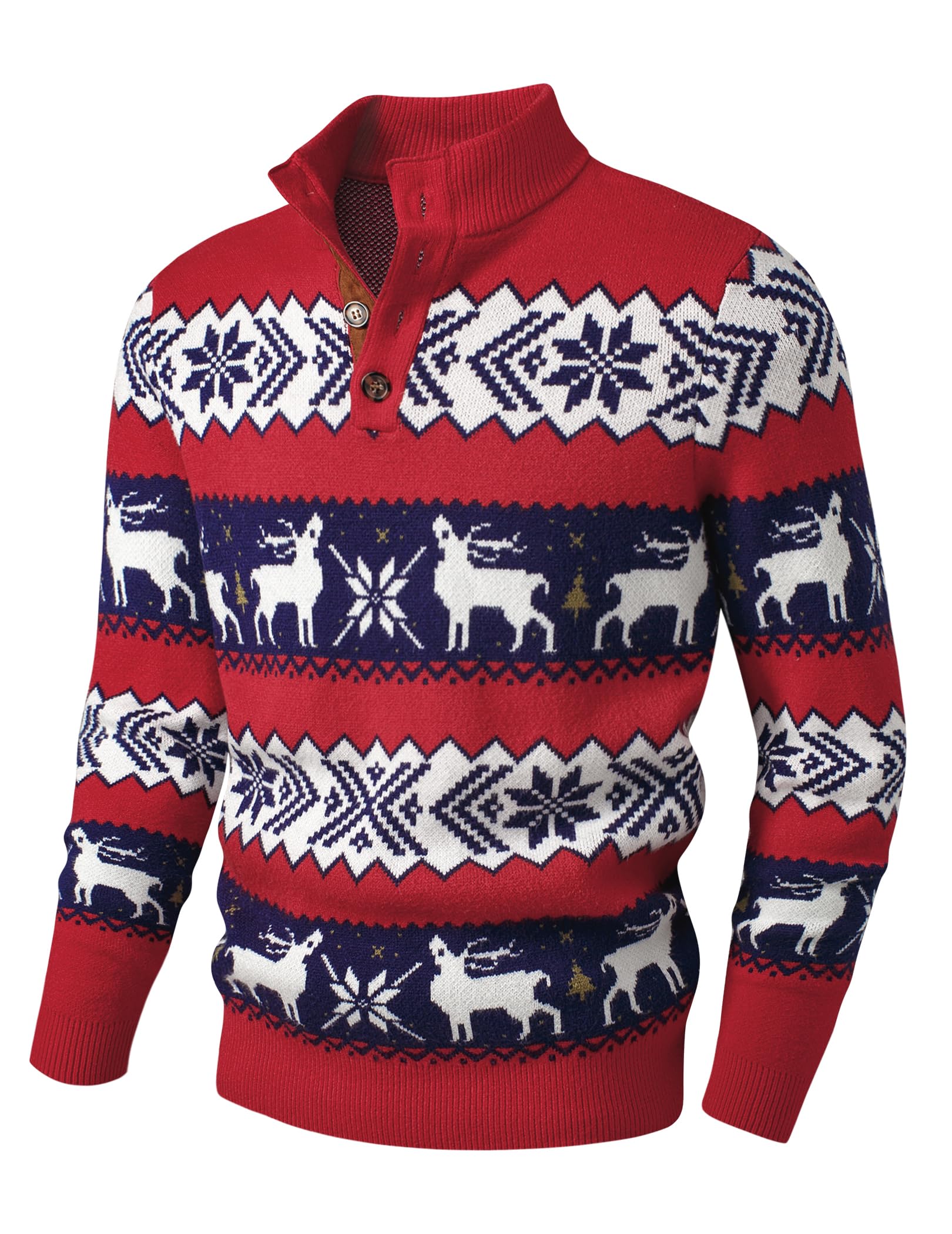 JMIERR Mens Ugly Family Christmas Sweater Cable Knit Casual Long Sleeve Essentials Button Fall Winter Clothes Gifts Fashion Pullover, XL, Red2 Reindeer Image