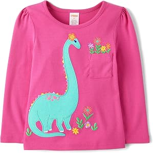 Gymboree Girls' and Toddler Embroidered Graphic Long Sleeve T-Shirts