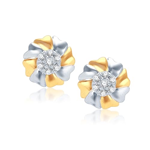 VK Jewels Attractive Flower Gold And Rhodium Plated Alloy Earrings for Women & Girls made with Cubic Zirconia -ER1007G [VKER1007G]