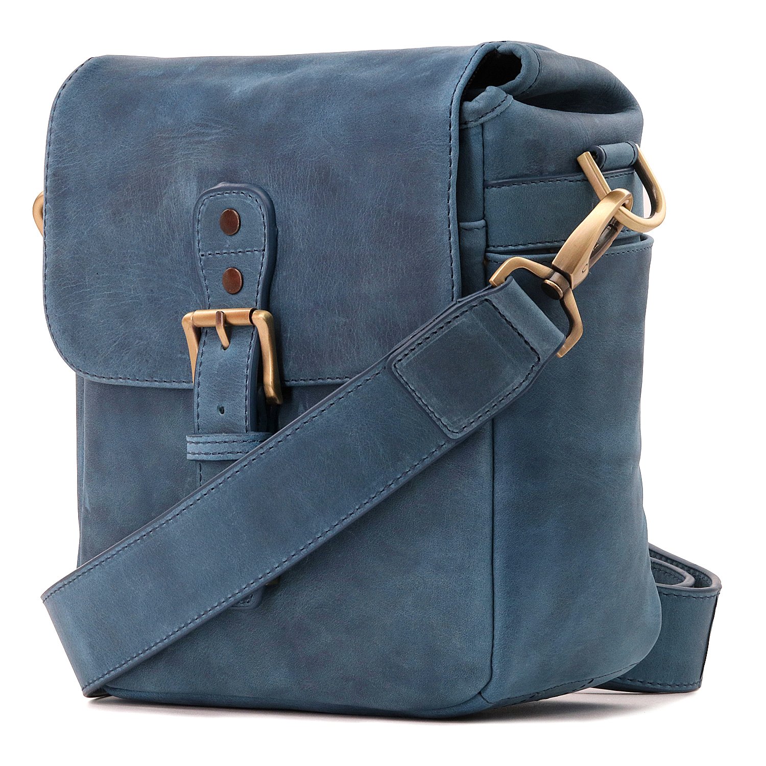 MegaGear MG1330 Torres Mini Genuine Leather Camera Messenger Bag for Mirrorless, Instant and DSLR Cameras,Blue