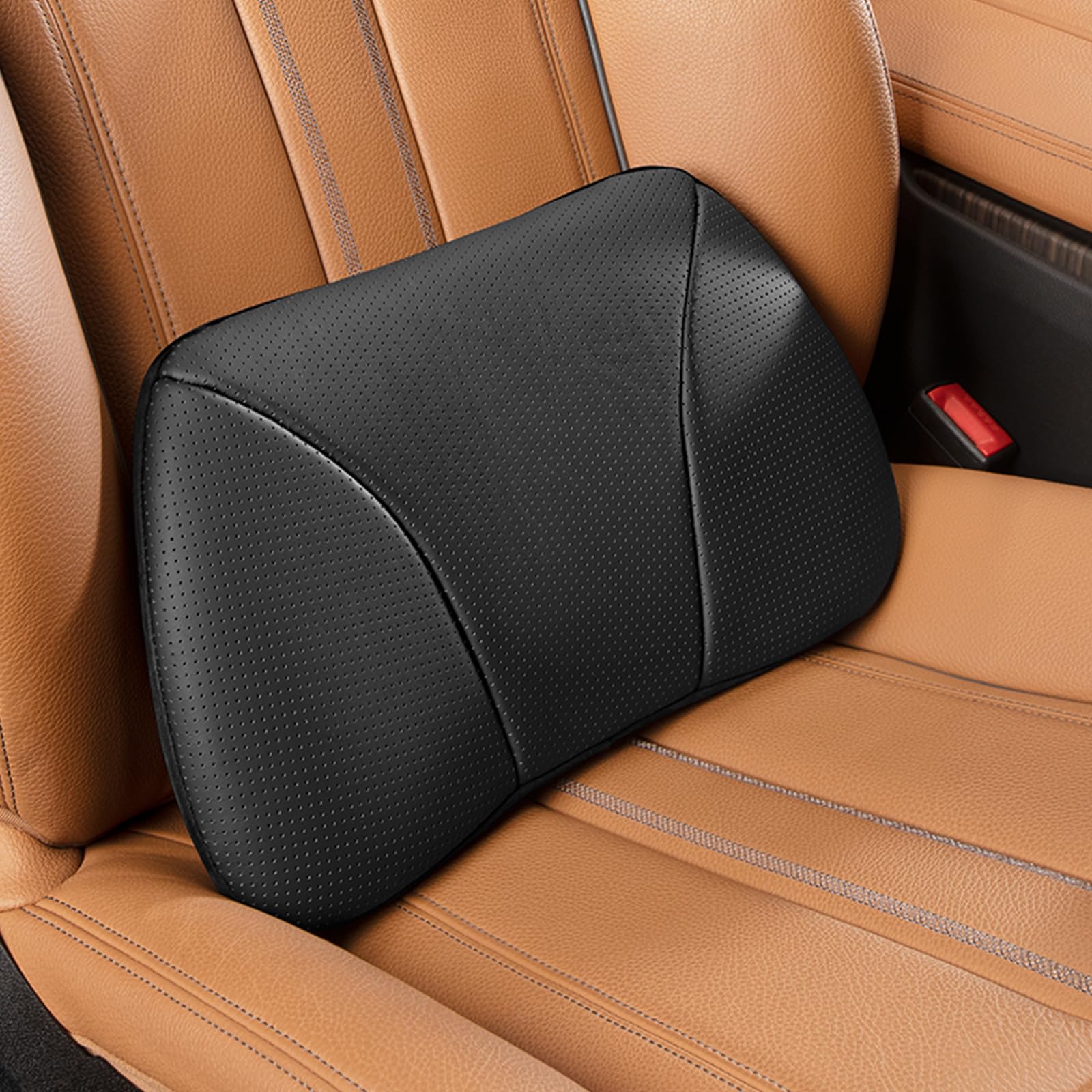 Photo 1 of POKSRI Genuine Cowhide Leather Lumbar Support Pillow,8.7x15.5 Memory Foam True Cow Leather Drive car Back Pillows,seat,Office,Rest,Improve Posture(Black,1p)