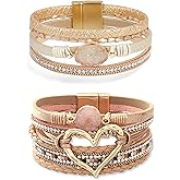 Long tiantian Leather Bracelets for Women Warp Bracelet Stackable Boho Layered Bracelet Chunky Heart Trendy Birthday Gifts for Her