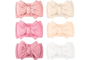 CÉLLOT 6 Pcs Baby Bows Headbands Nylon Hairbands Baby Girl Bows Hair Accessories for Newborn Infant Toddler Essentials (Classic Pink Series)