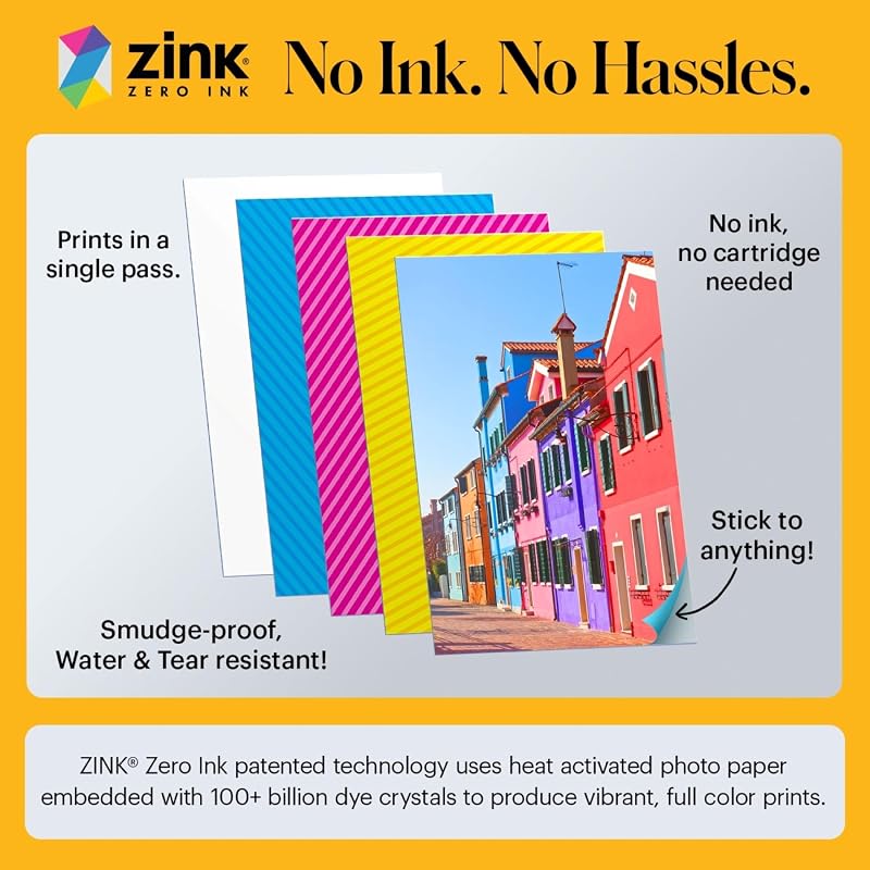 Pacote de Presente da Câmara Digital Instantânea Printomatic+ 10MP com Caixa, Papel Zink 2x3" 20 folhas, Álbum, Autocolantes e Marcadores – Preto