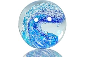 JUYOULE Hand Blown Ocean Wave Glass Ball - Sea Glass Paperweight for Beach & Coastal Home Decor, Unique Gift for Beach Lovers, Aquarium & Ocean Themed Decorations