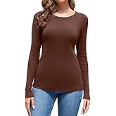 ACIEMR Women's Fall Sweaters Casual Long Sleeve Crew Neck Ribbed Knit Slim Fit Pullover Sweatshirts Tops