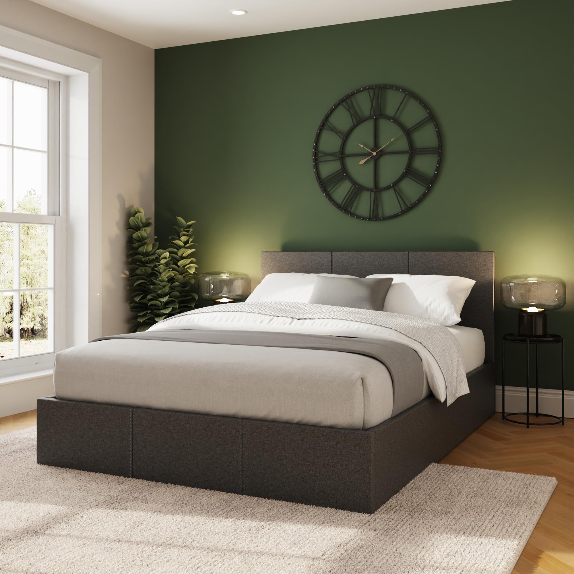 Home Source - Classic Gas Side Lift 4Ft Small Double Fabric Ottoman Storage Bed - Grey