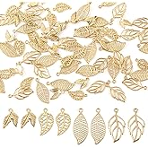 AUEAR, 80 Pack Hollow Gold Tree Leaf Charms Pendants Beads for DIY Jewelry Making Findings
