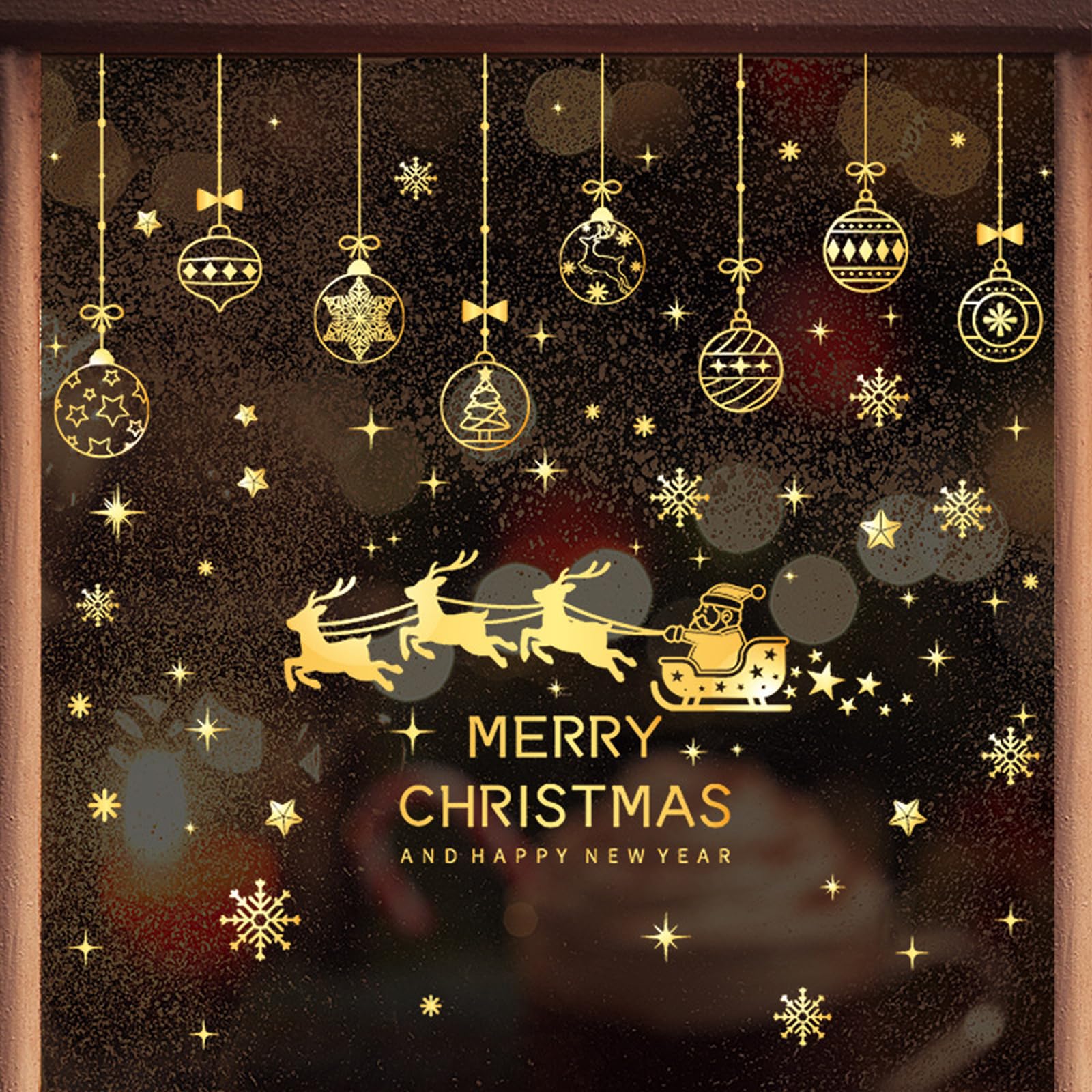 KASESSS 150Pcs Christmas Window Stickers, 6 Sheets Xmas Window Clings, Electrostatic Cling Decorations for Xmas (Gold)