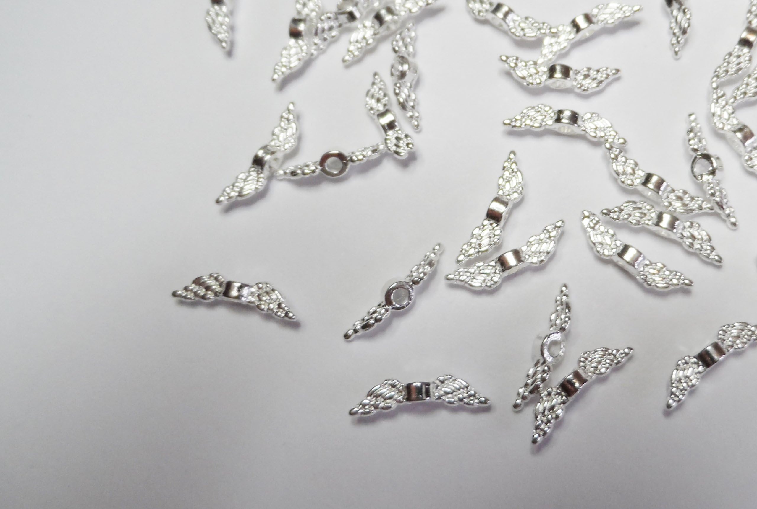 Angel Malone 50 x 12mm Bright Silver Guardian Angel-Fairy Wings Charm Spacer Beads