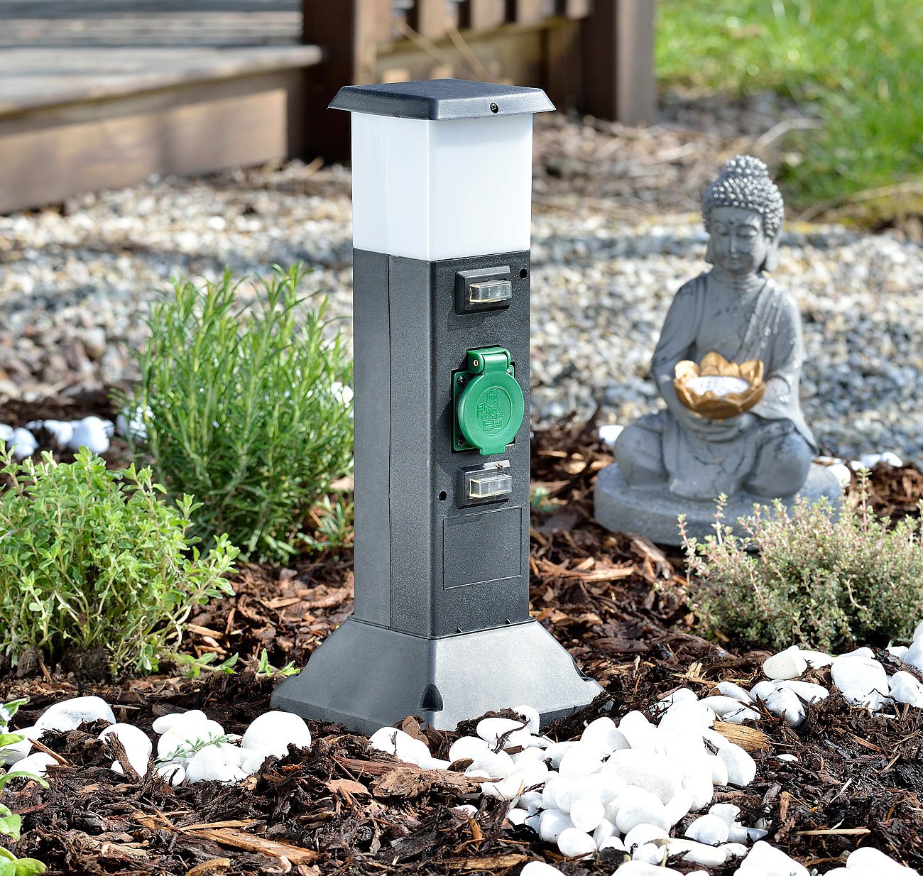 Spritzwasserschutz IP44 2fachGartenSteckdose mit Beleuchtung Royal