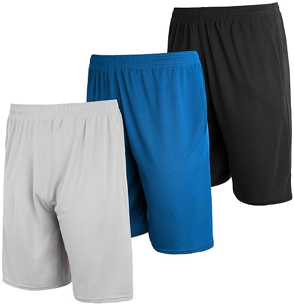 REAL ESSENTIALS MENS 3-PACK MESH SHORTS ACTIVE WEAR...