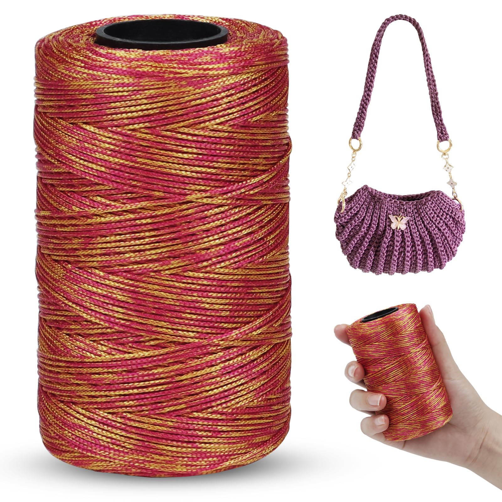 LEREATI Polyester Macrame Cord 1mm x 230m, Polyester Yarn for Crocheting, Braided Polypropylene Crochet Bag Cord Macrame Yarn for Handbag, Beading, DIY Crafts (Red-Yellow)