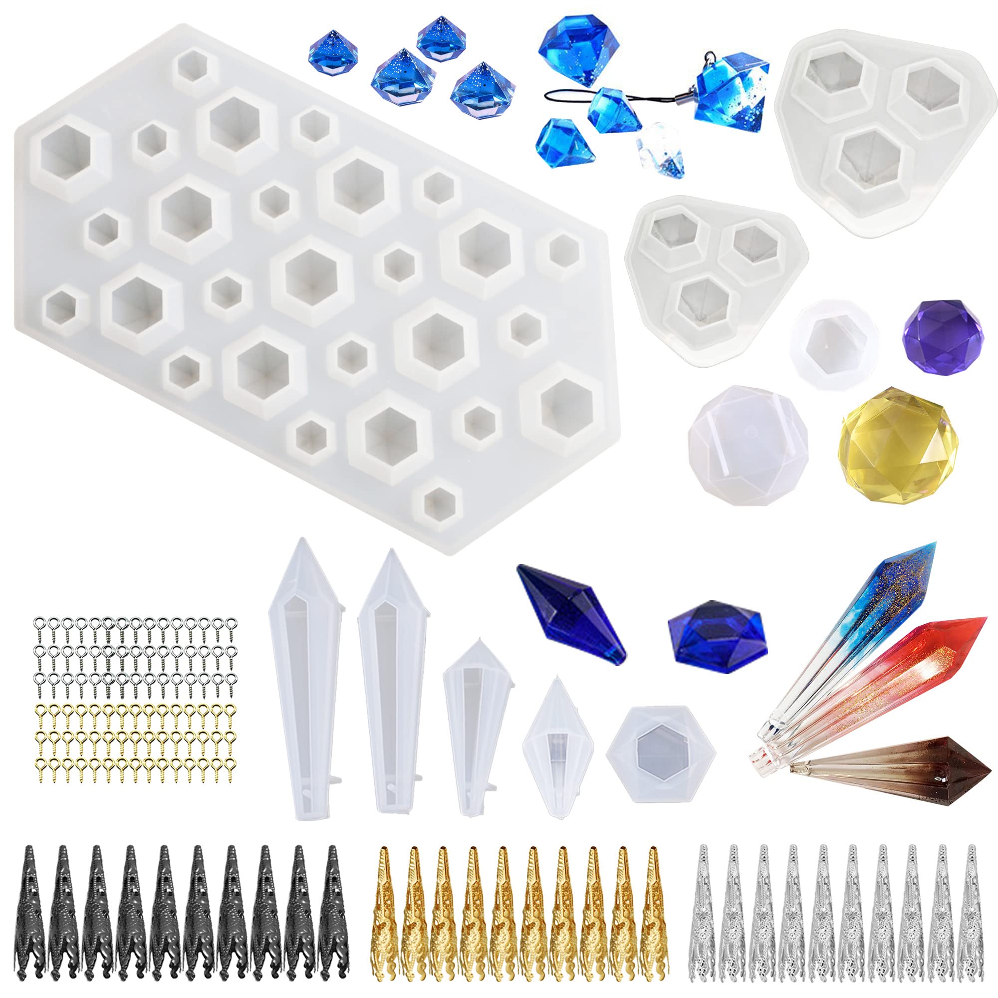 Woohome 26 PCS Assorted Diamond Shape Epoxy Mould Resin Set, Pendulum Crystal Pendant Resin Moulds, Mixed Small Diamond Jewelry Casting Molud for Jewelry Craft Making