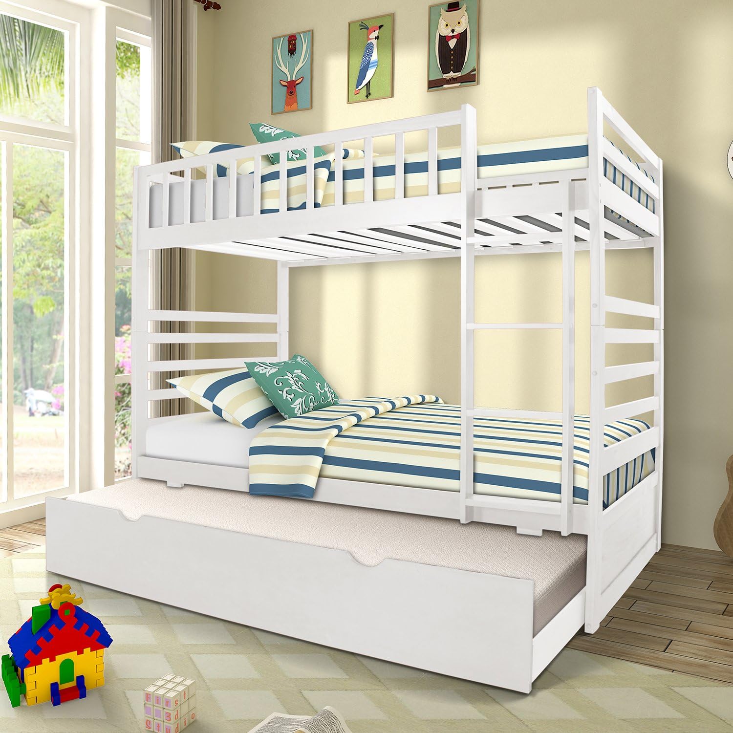 Amazon Com Wood Bunk Bed Twin Over Convertible Twin Bed Frame