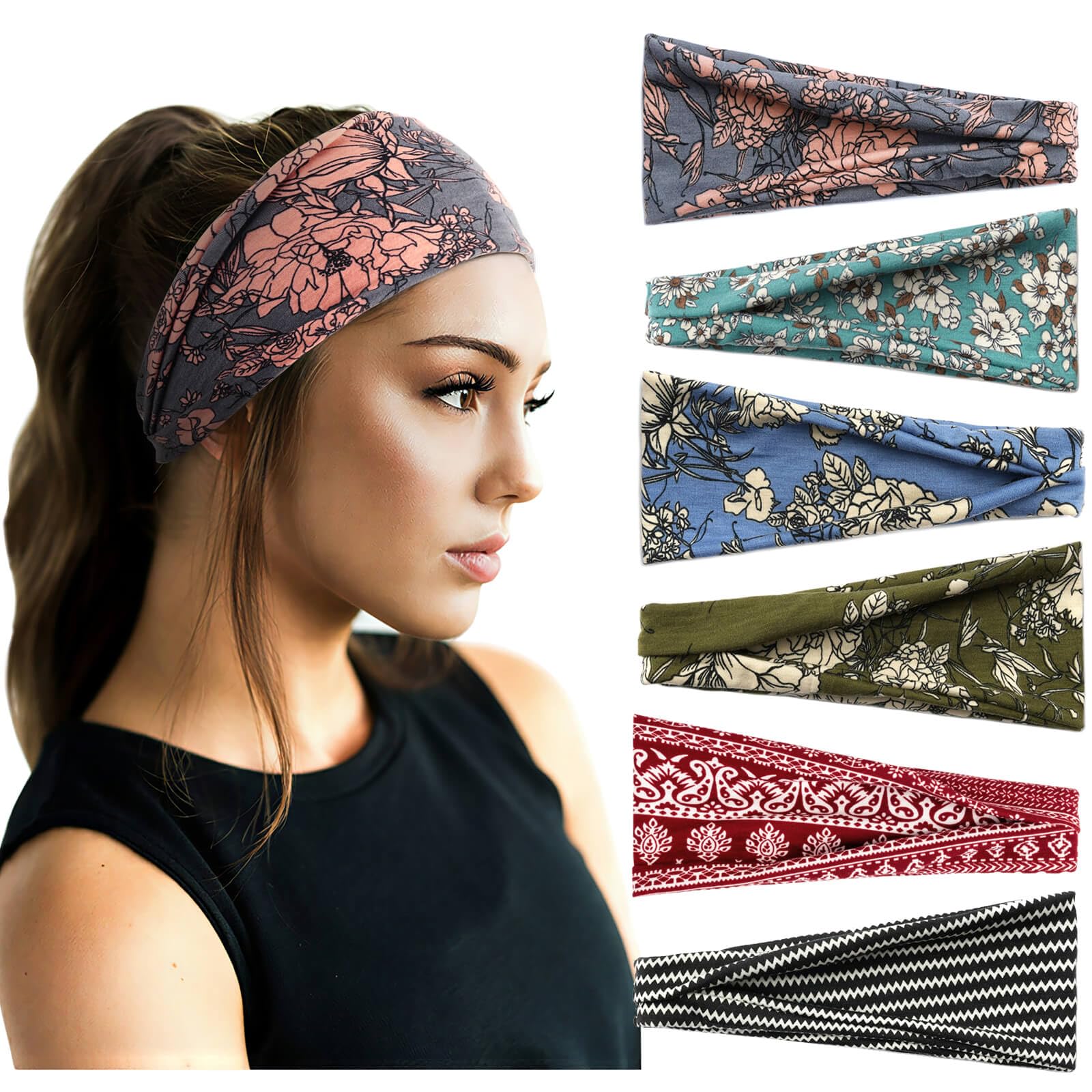 DRESHOW 6 Pack Women Headbands Wide Elastic Hair Bands Head Wrap Cute Knot Hair Accessories