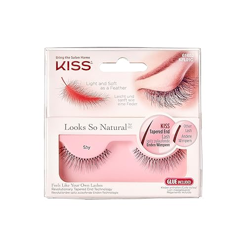 KISS Looks So Natural False Eyelashes, Lightweight & Comfortable, Natural-Looking, Tapered End Technology, Reusable, Cruelty-Free, Contact Lens Friendly, Style 'Shy'