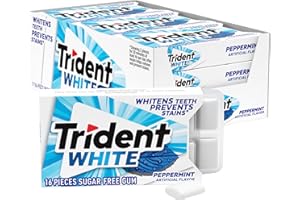 Trident White Peppermint Sugar-Free Chewing Gum, 9 Packs of 16 Pieces (144 Total Pieces)