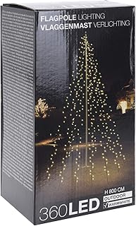 Lichterkette für Fahnenstangen bzw. Fahnenmast - 10 Stränge à 8 Meter mit 360 LED in warm weiß - Kabelfarbe schwarz, Lieferung inkl. Heringe und IP44 Netzteil