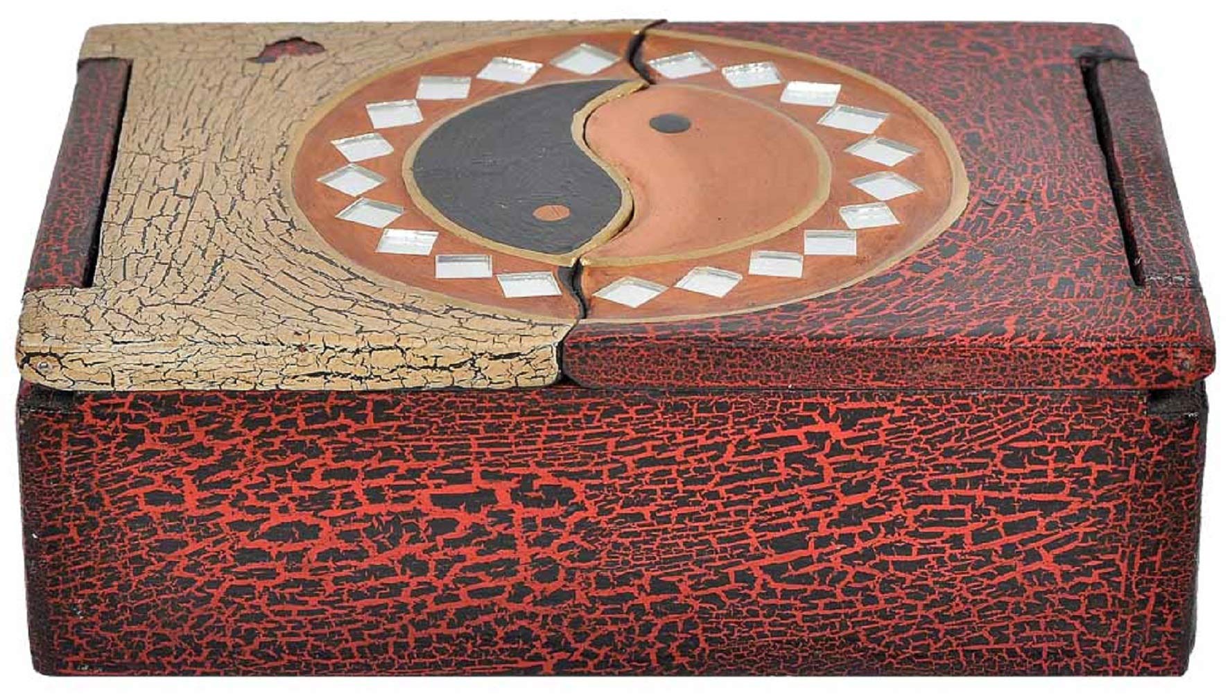 Wooden Box from Albesia Wood, Hand Painted, Ying Yang or Buddha
