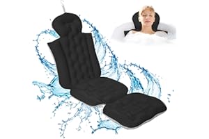 FIAYGRO Full Body Bath Pillow for Bathtub, Ultra-Thick Bath Cushion for Tub with Mesh Laundry Bag & Powerful Non-Slip Suction Cups, Luxury Tub Pillow for Bath Headrest Neck Shoulder Back Support (Black)