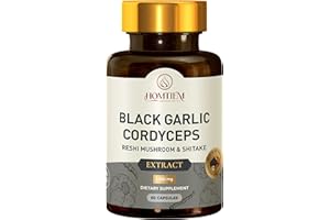 HOMTIEM 4-in-1 Black Garlic Extract with Cordyceps,Yamabushitake, and Reishi Mushroom 1380mg 60 Capsule, Fourple Benefits to Boost Your Immune System, Powerful Antioxidant