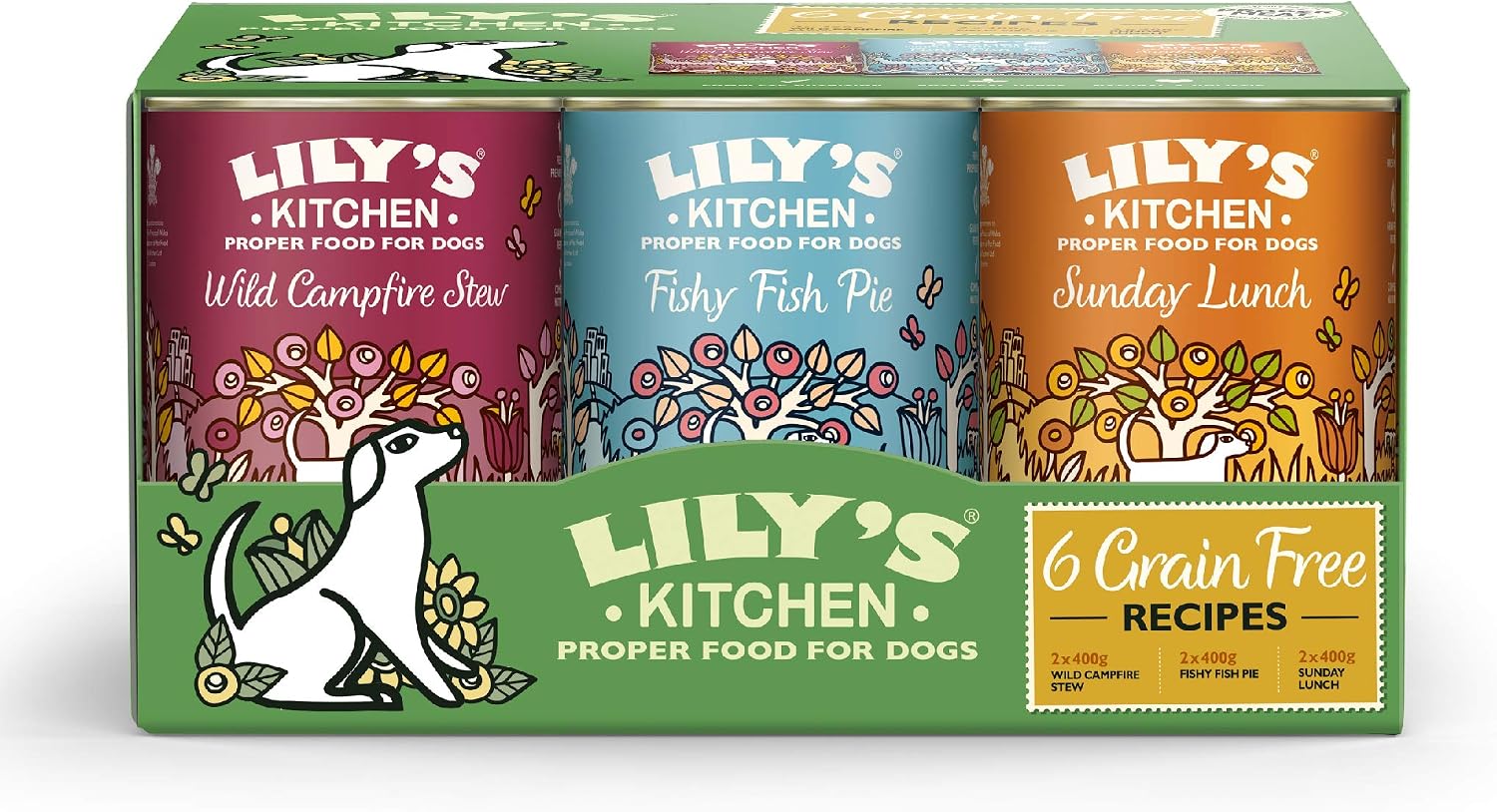 Lily's Kitchen Natural Adult Wet Dog Food Tins Grain-Free Recipe Variety Pack 6 x 400g, Cereal Free, 400 g (Pack of 6)