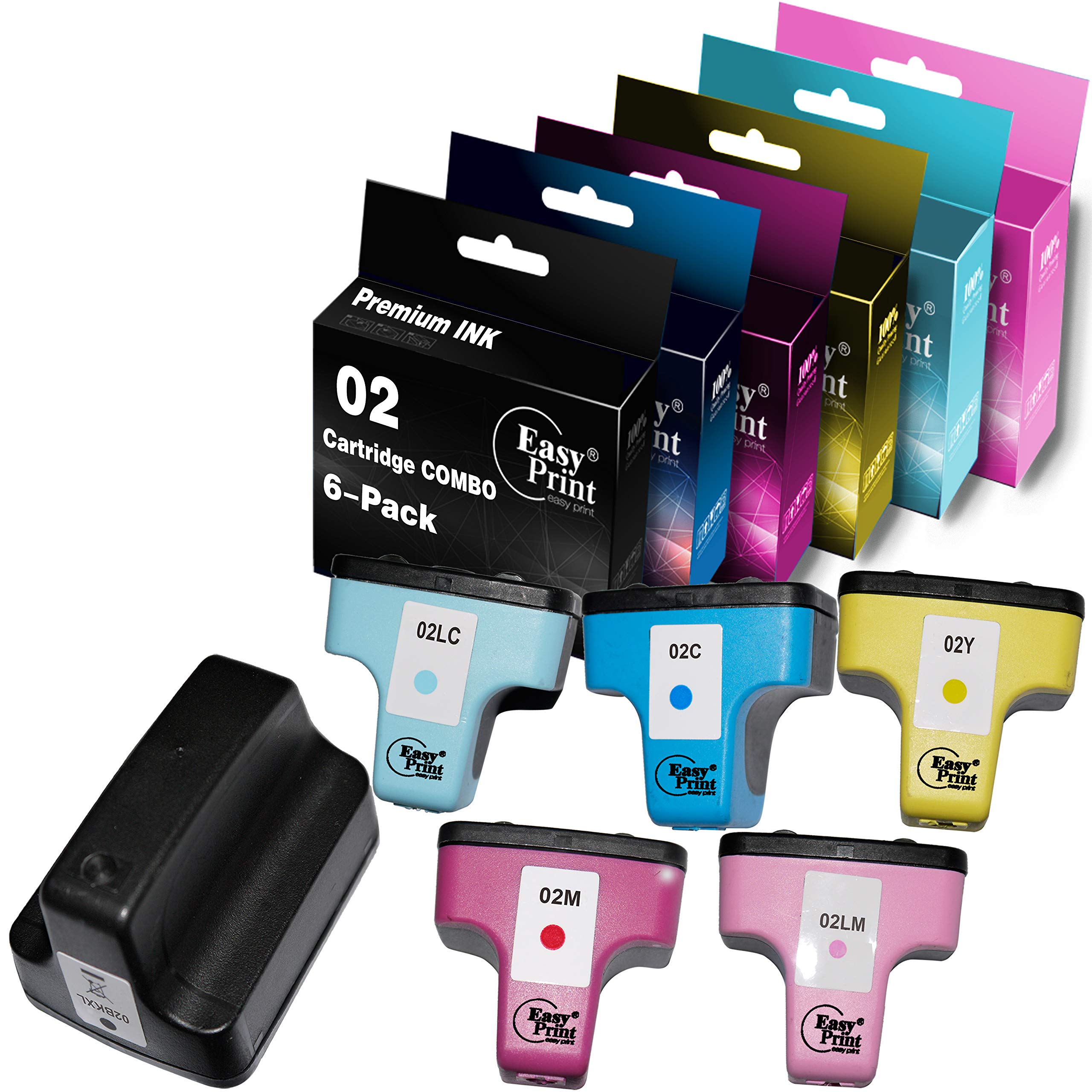 Photo 1 of EASYPRINT (1x Set) Compatible 02 Ink Cartridge Replacement for HP 02 Used for PhotoSmart C7280 C6280 C5180 C6180 D7360 D7460 8250 C7200, (Black, Cyan, Magenta, Yellow, Light Cyan, Light Magenta)